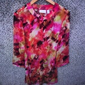 Colorful Watercolor Print Women's Blouse - Pink/Orange